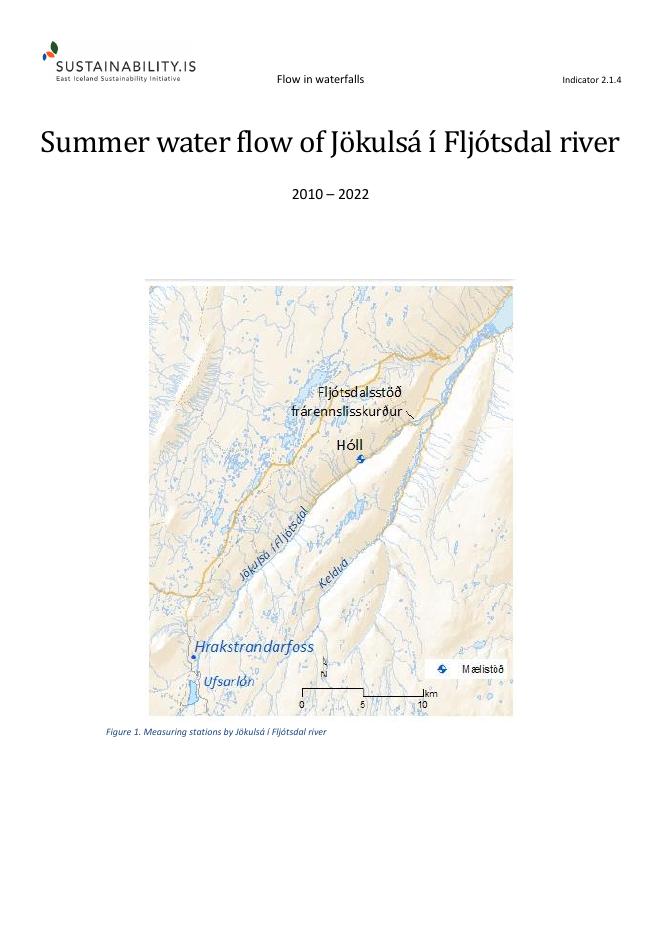 Indicator 2.1.4 - Summer water flow of Jökulsá í Fljótsdal river 2010-2022